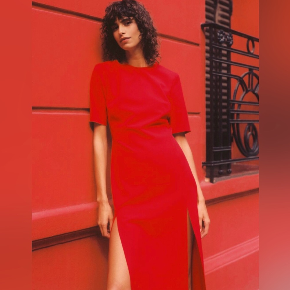 Zara Intense Red Slit Midi Dress